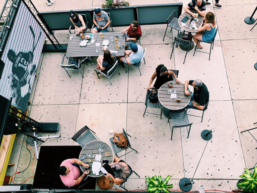 Outdoor patio dining space at Fatpour WIcker Park