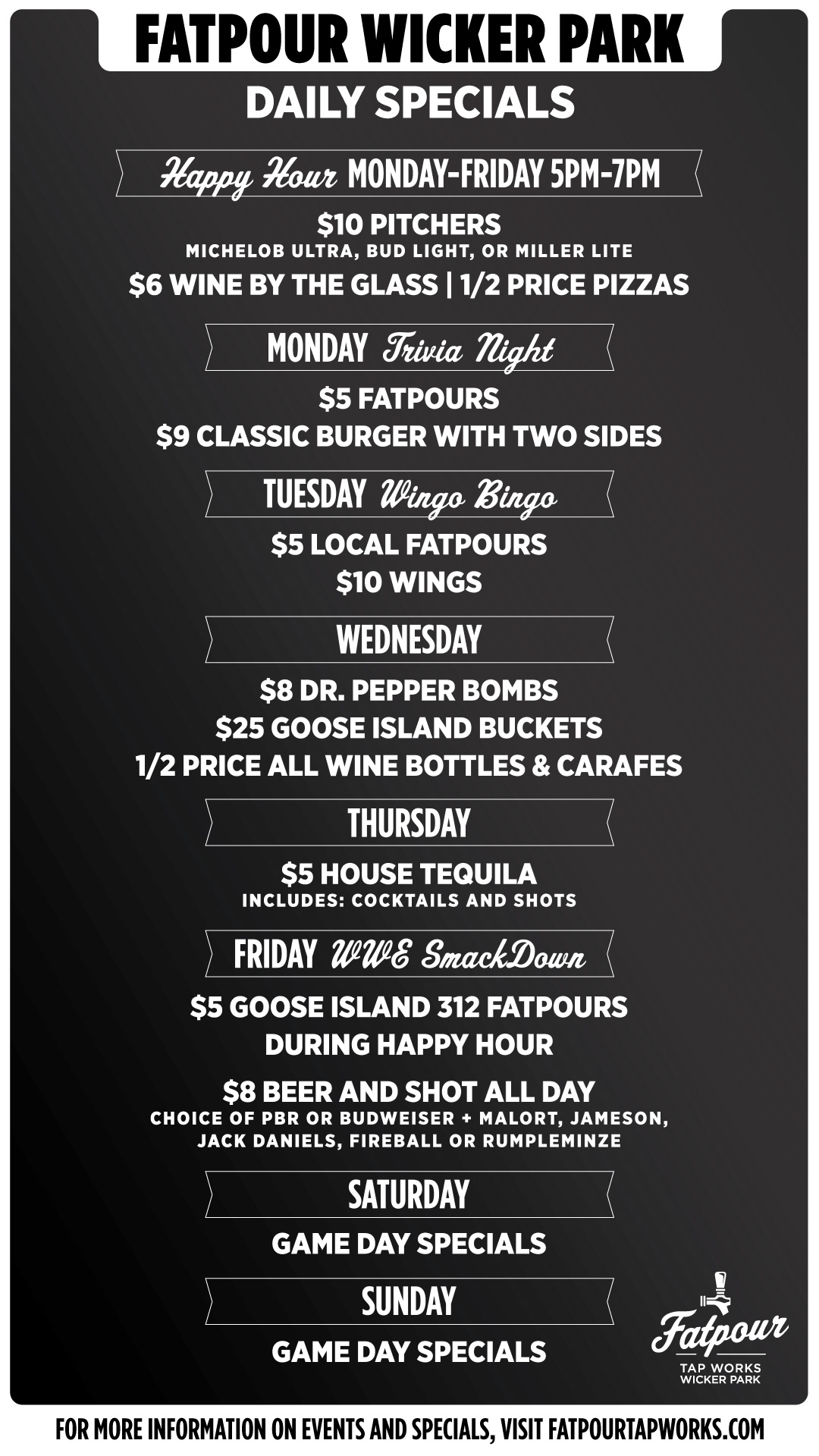 Daily specials at Fatpour Wicker Park