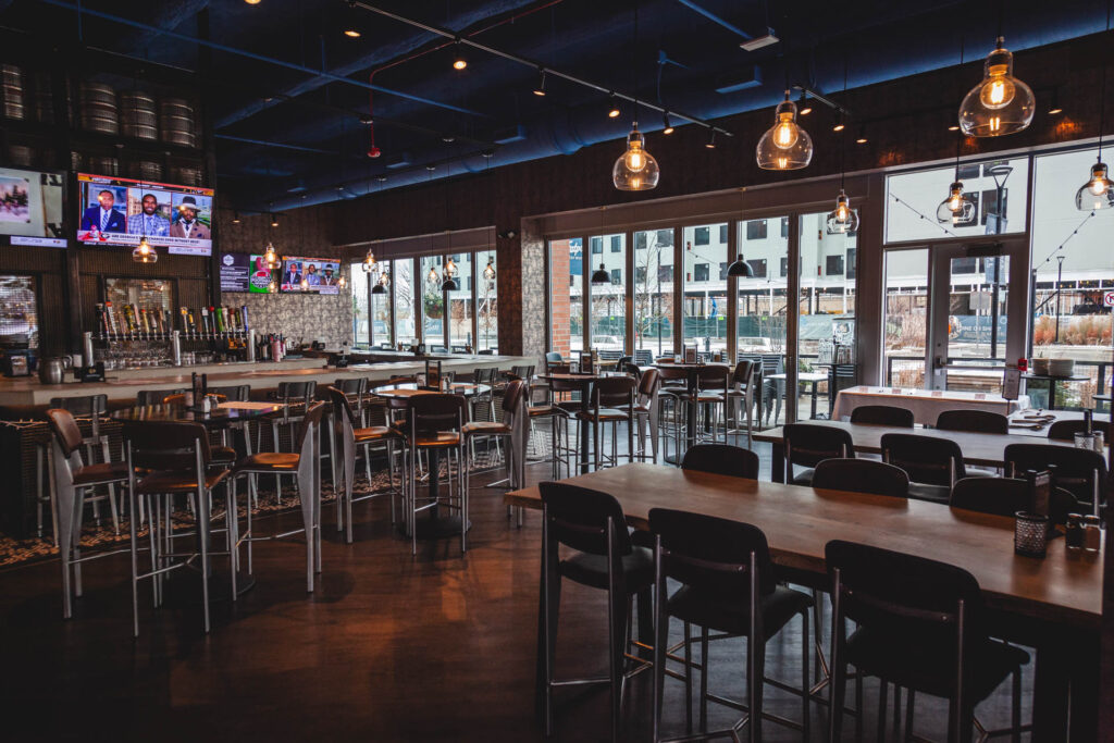 Main bar at night for events at Fatpour Lincolnwood