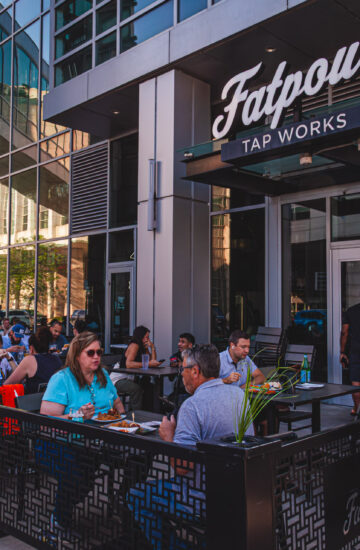 Patio dining at Fatpour McCormick across from McCormick Place