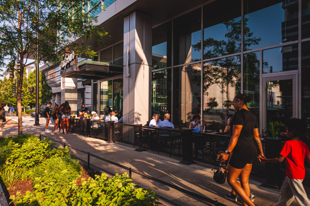 Patio dining at Fatpour McCormick across from McCormick Place