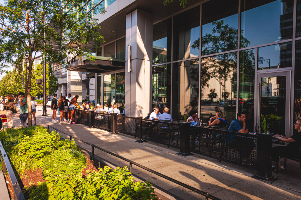 Patio dining at Fatpour McCormick across from McCormick Place