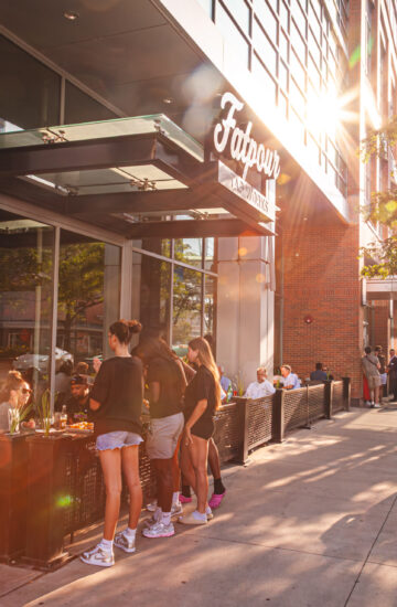 Patio dining at Fatpour McCormick across from McCormick Place