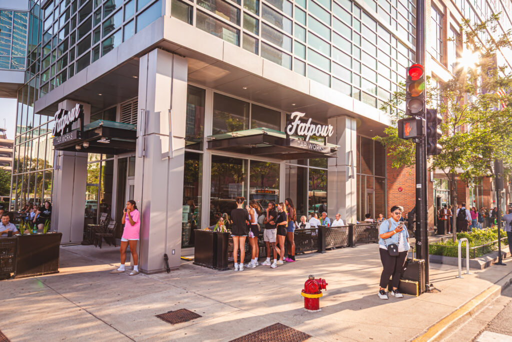 Patio dining at Fatpour McCormick across from McCormick Place