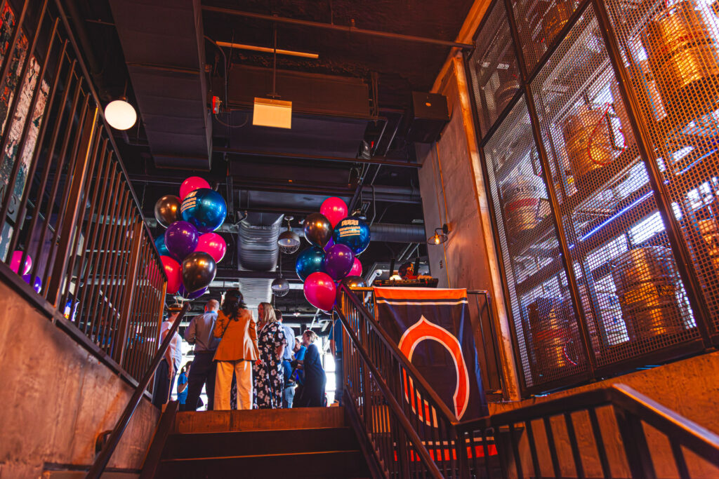 Stairwell leading to 2nd floor semi-private event space at Fatpour McCormick