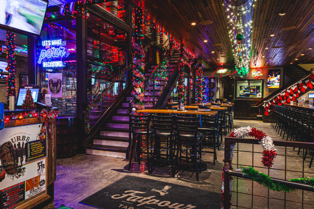 The ultimate Chicago sports bar with holiday decor at Fatpour Wicker Park in the main bar area