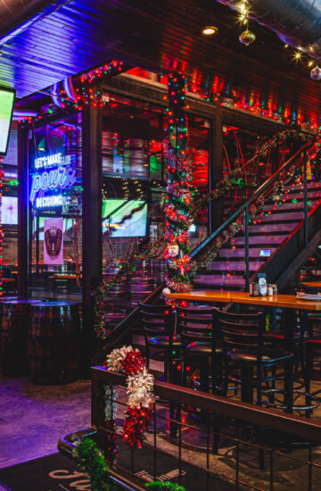 The ultimate Chicago sports bar with holiday decor at Fatpour Wicker Park in the main bar and dining room area