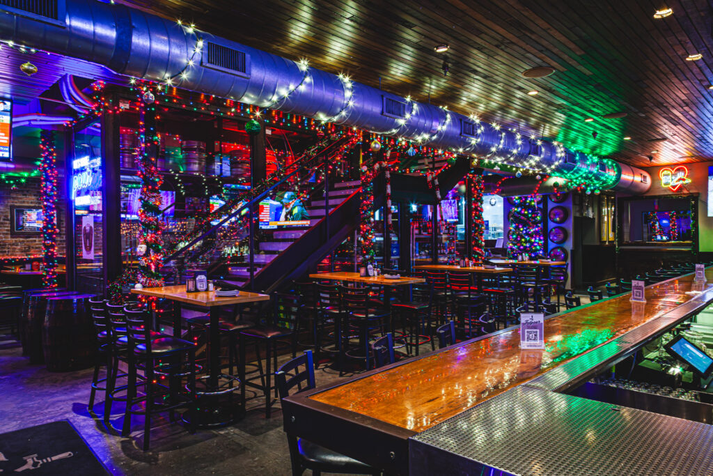 The ultimate Chicago sports bar with holiday decor at Fatpour Wicker Park in the main bar area