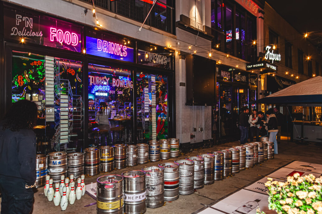 Turkey bowling event on the outdoor patio at Fatpour Tap Works Wicker Park