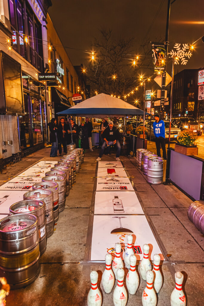 Turkey bowling event on the outdoor patio at Fatpour Tap Works Wicker Park