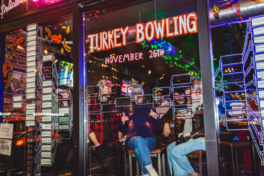 Turkey bowling event on the outdoor patio at Fatpour Tap Works Wicker Park