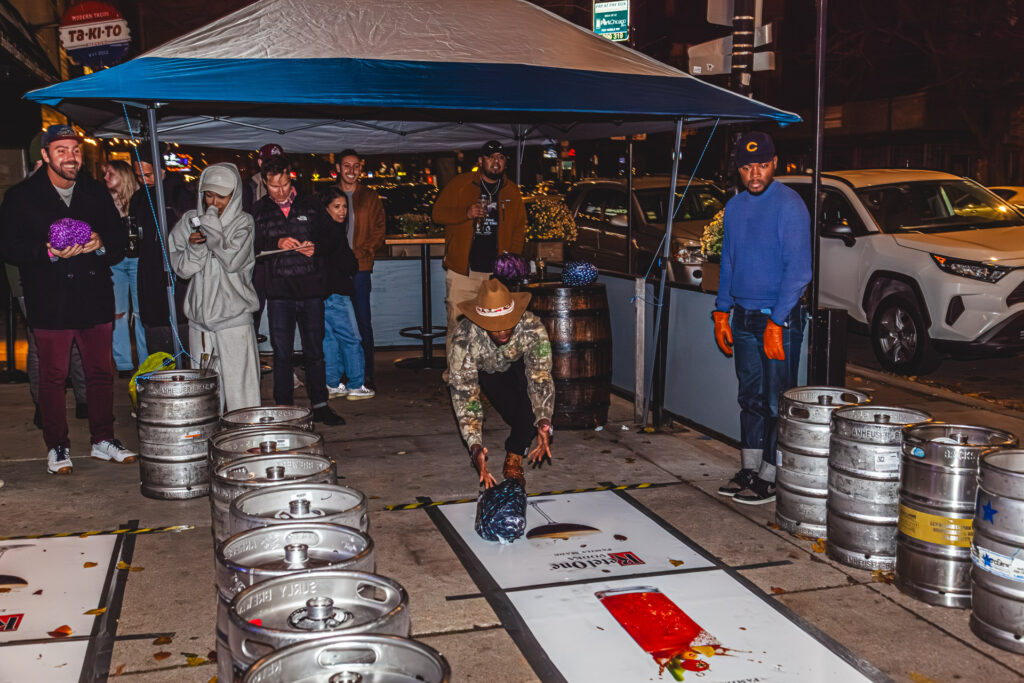 Turkey bowling event on the outdoor patio at Fatpour Tap Works Wicker Park