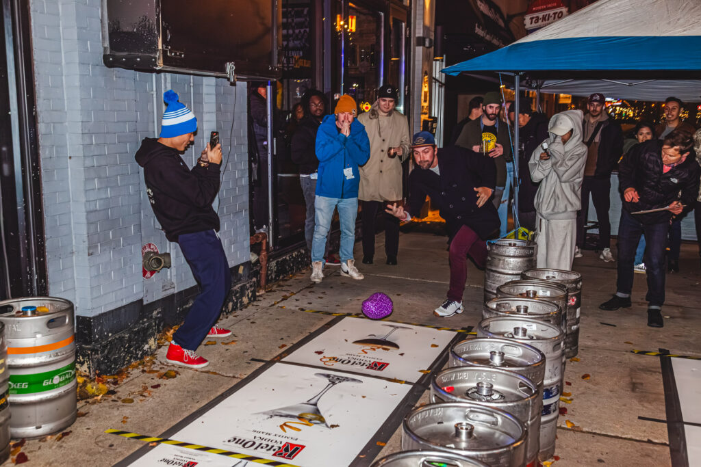 Turkey bowling event on the outdoor patio at Fatpour Tap Works Wicker Park
