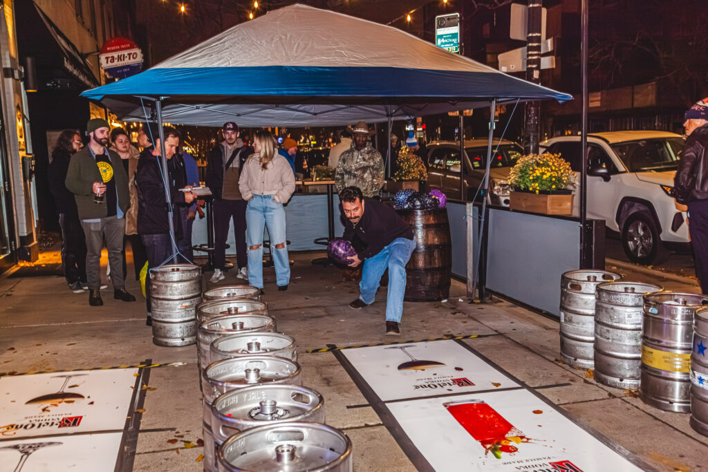 Turkey bowling event on the outdoor patio at Fatpour Tap Works Wicker Park