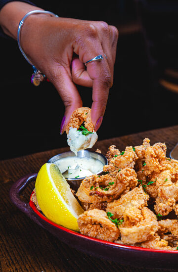 Fried Calamari with marinara sauce, lemon garlic aoli
